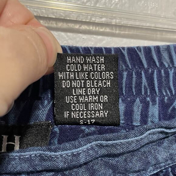 Retro MPH Collection Embroidered Midi Skirt Size Large Blue Button Front Slit - Picture 6 of 6